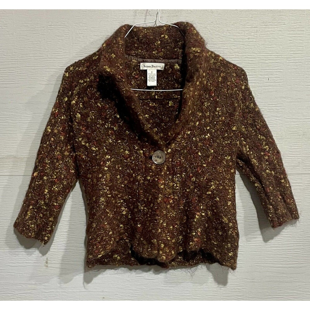 Susan Bristol Cardigan Sweater Bulky Knit Alpaca Mohair Wool Blend Size S